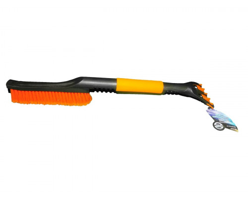 Щетка для снега KS-61-O со скребком распушенная оранжевая, мягкая ручка, 61см