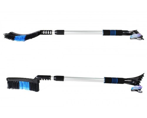 Щетка для снега KS-120 TSB со скребком черно-синяя, загнутая щетка, телескопическая, мягкая ручка, 84-120см